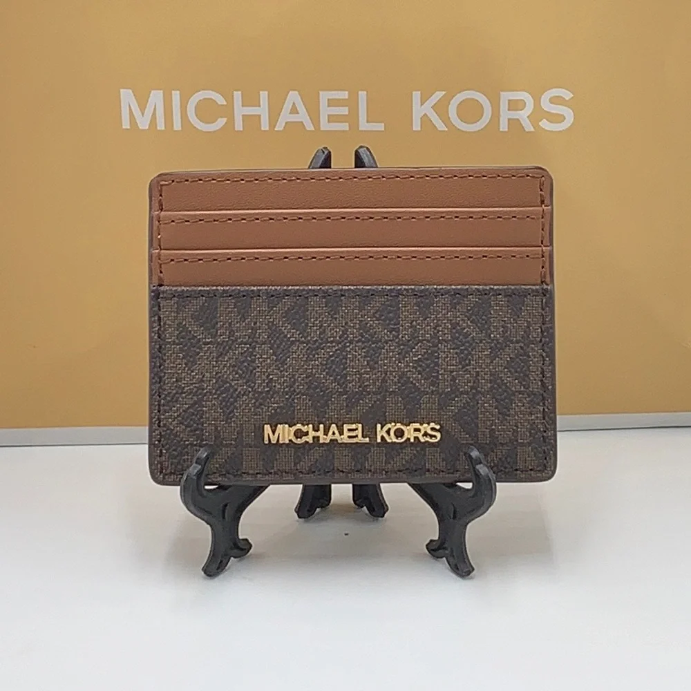 MICHAEL KORS Leather Large Card Holder Case Wallet Brown signature color